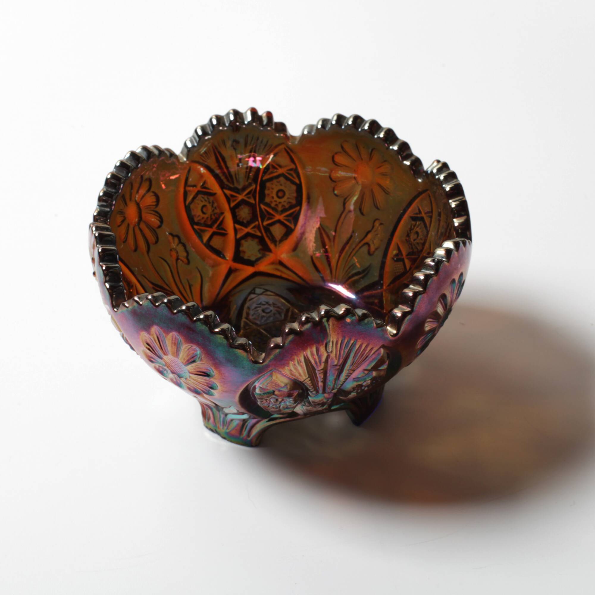 Carnival Glass Bowl / Iridescent Sunk Daisy Pattern / Eda Glasbruk / Sweden