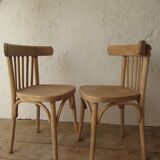 Paire de chaises bistrot en bois brut