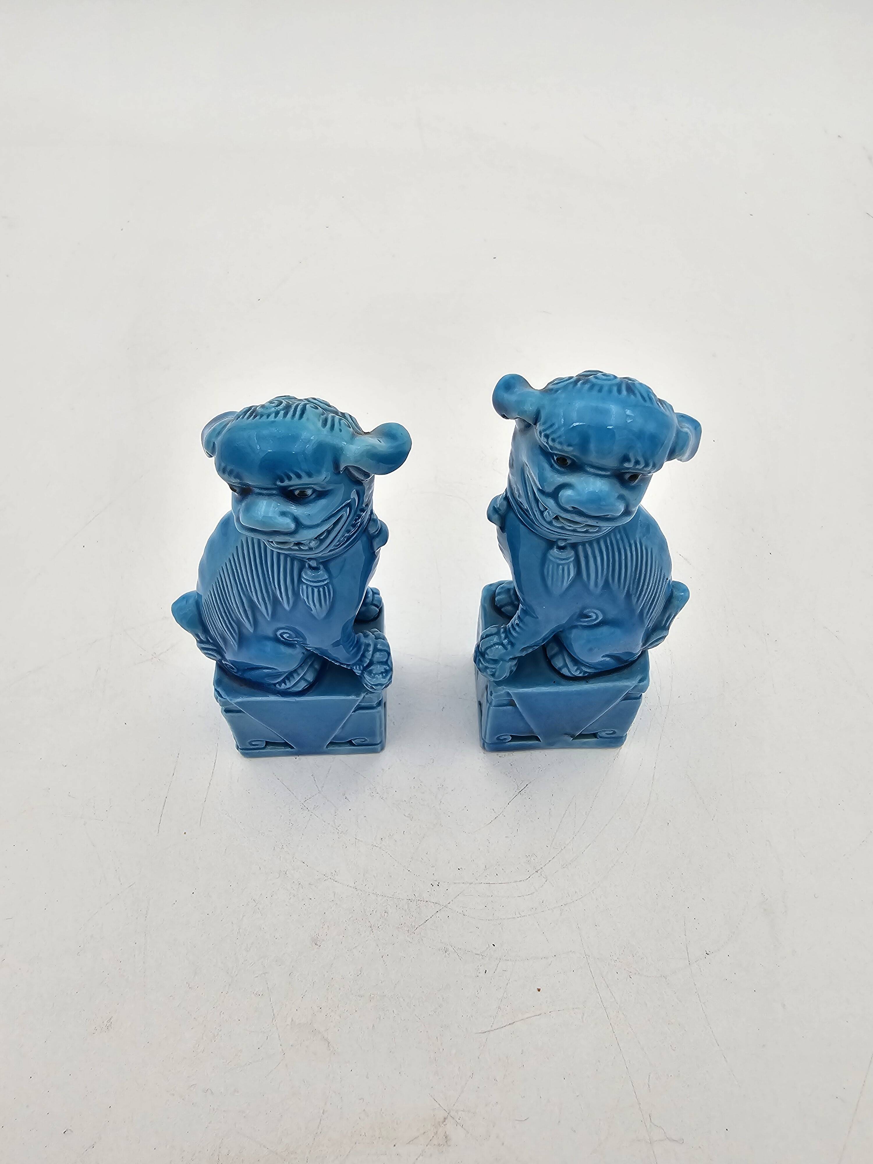 Pair of Chinese Foo Dog Dragon Statuettes 50's