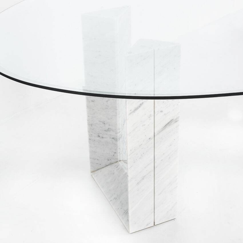 Table named "Diapason". Carrara marble and glass. Cattelan Italia. 90s.