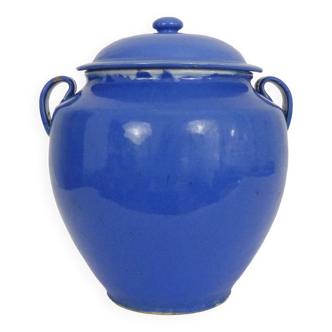 Varnished blue confit pot, south-west of France. Conservation jar. Pyrenees XIXth