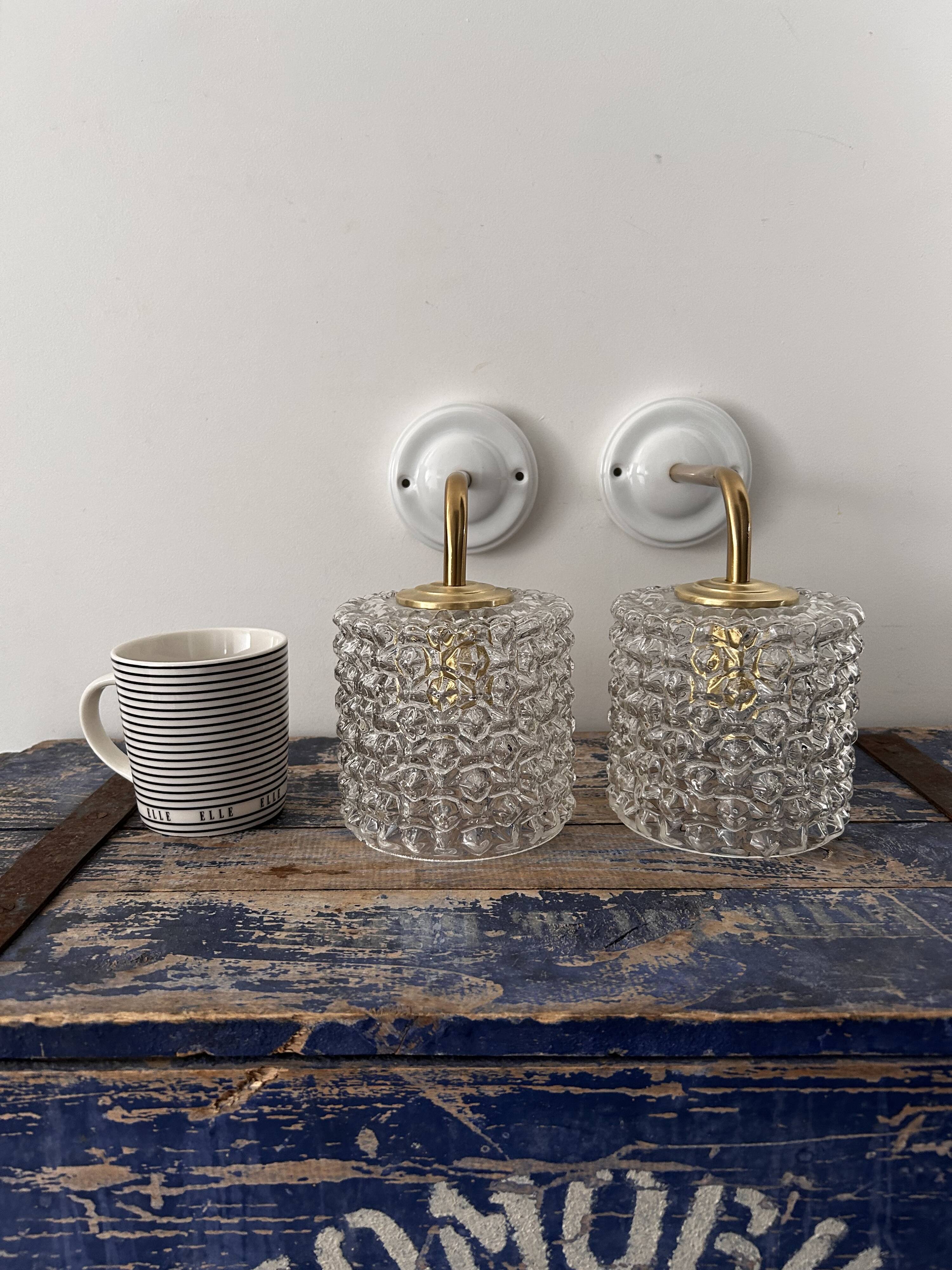 Pair of vintage chiseled glass wall lights