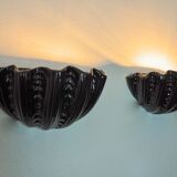 Pair of shell wall lights, black ceramic, Italy, 1970