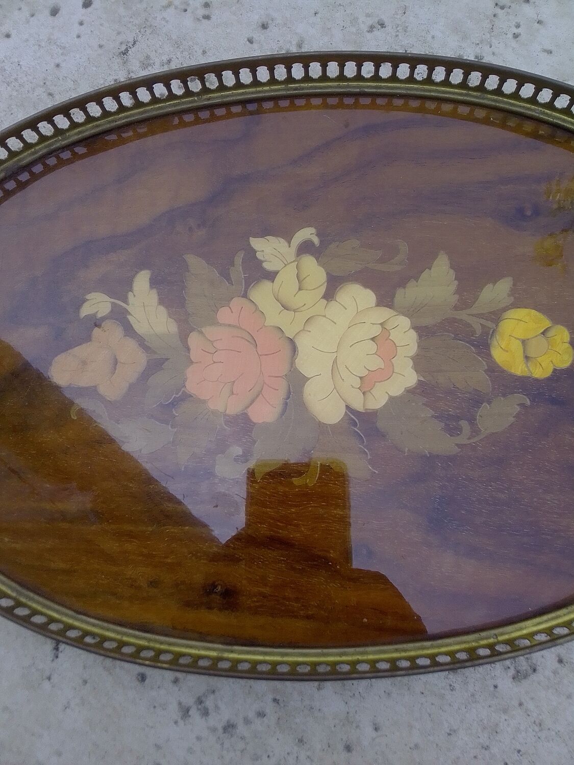 Tray with handles wood and gilded metal