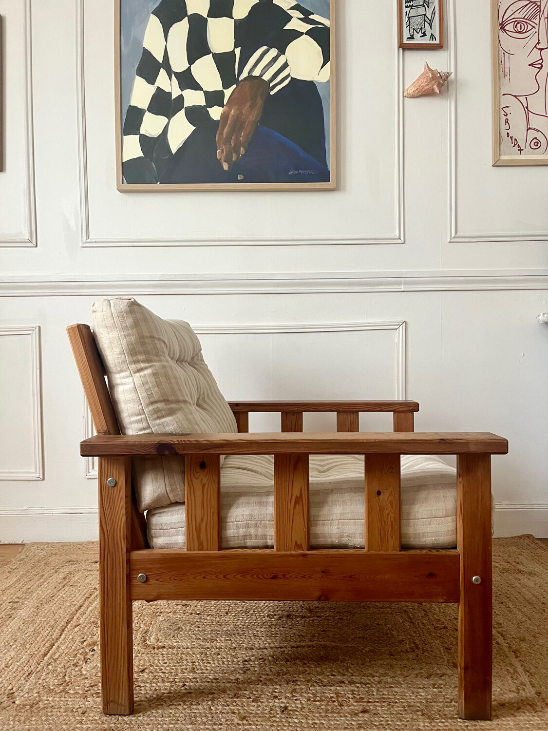 Pair of pine armchairs, 1980s, Sweden