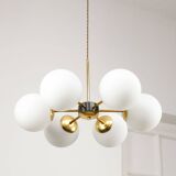 Mid-Century Modern Italian 6-Arm Sputnik Chandelier with Opaline Shades, 19