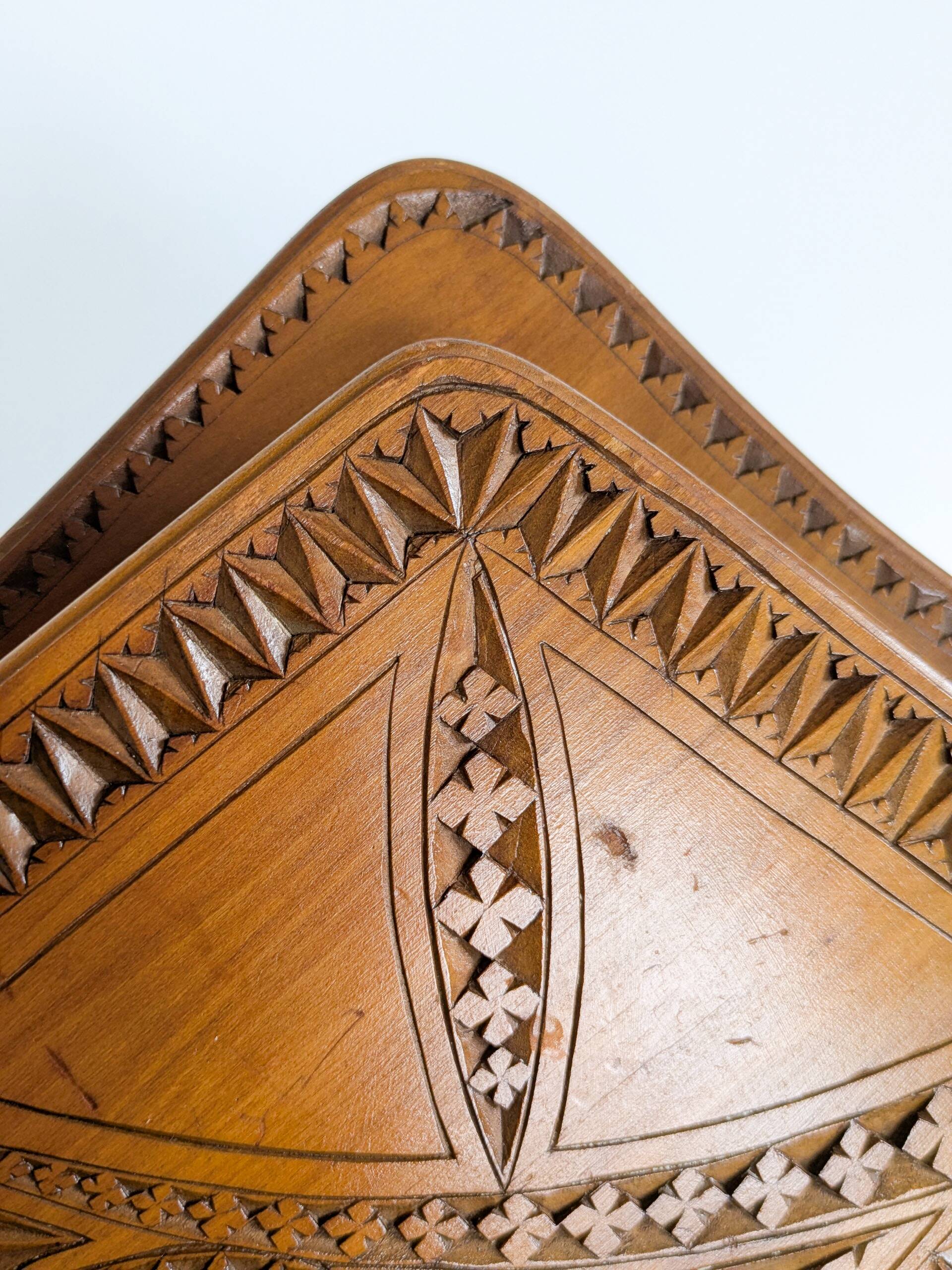 Wall-mounted letter holder, antique carved wood, folk art.