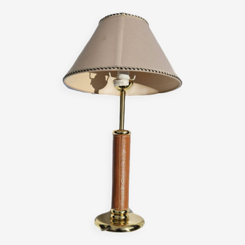 Lampe de bureau Lancel paris cuir granité fauve et laiton