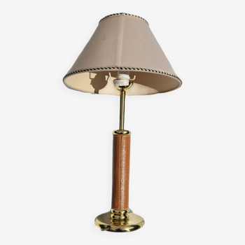 Lancel paris desk lamp fawn granite leather and brass