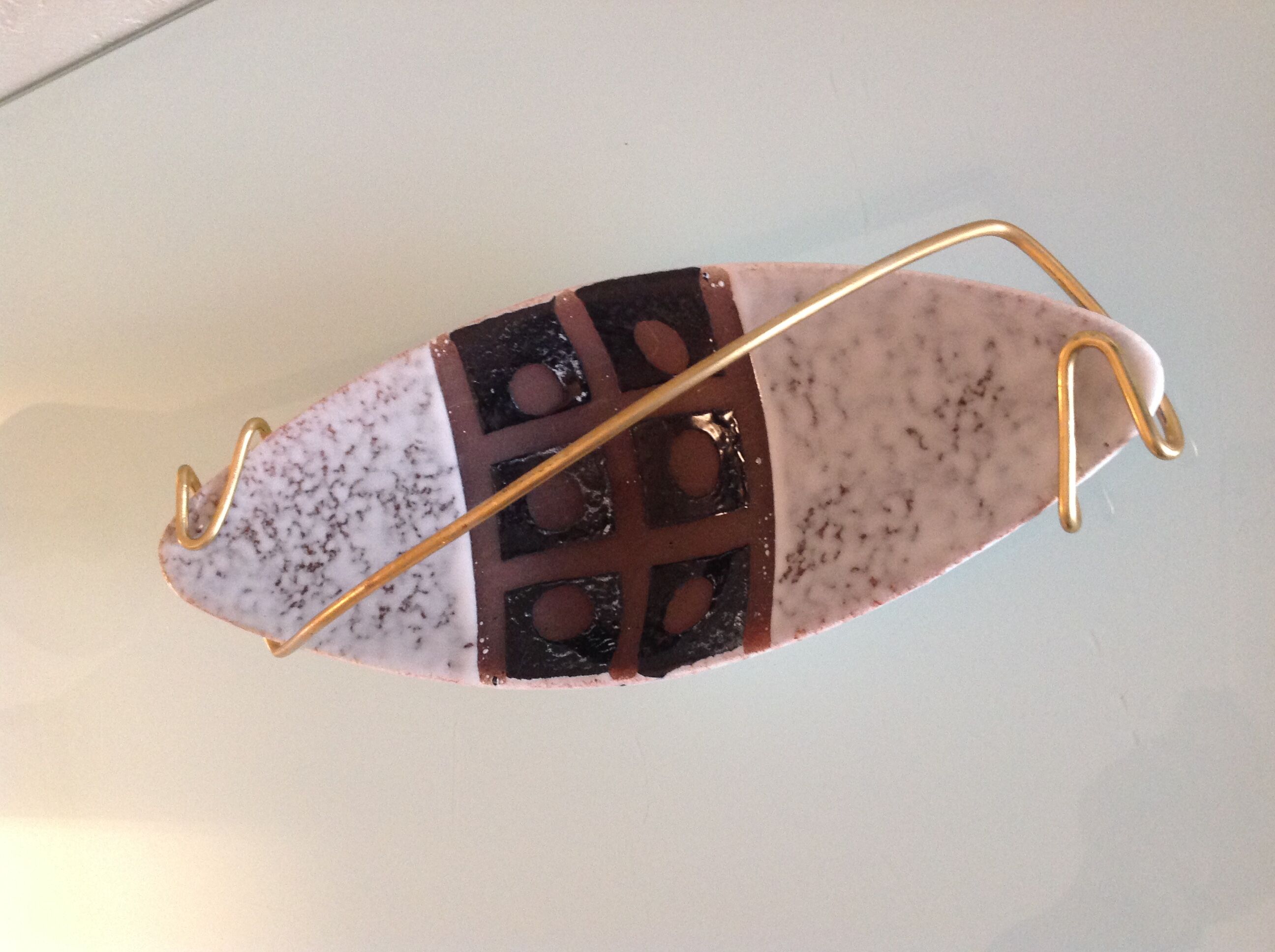 Empty pocket in gray and brown ceramic and golden handle / vintage 60s-70s