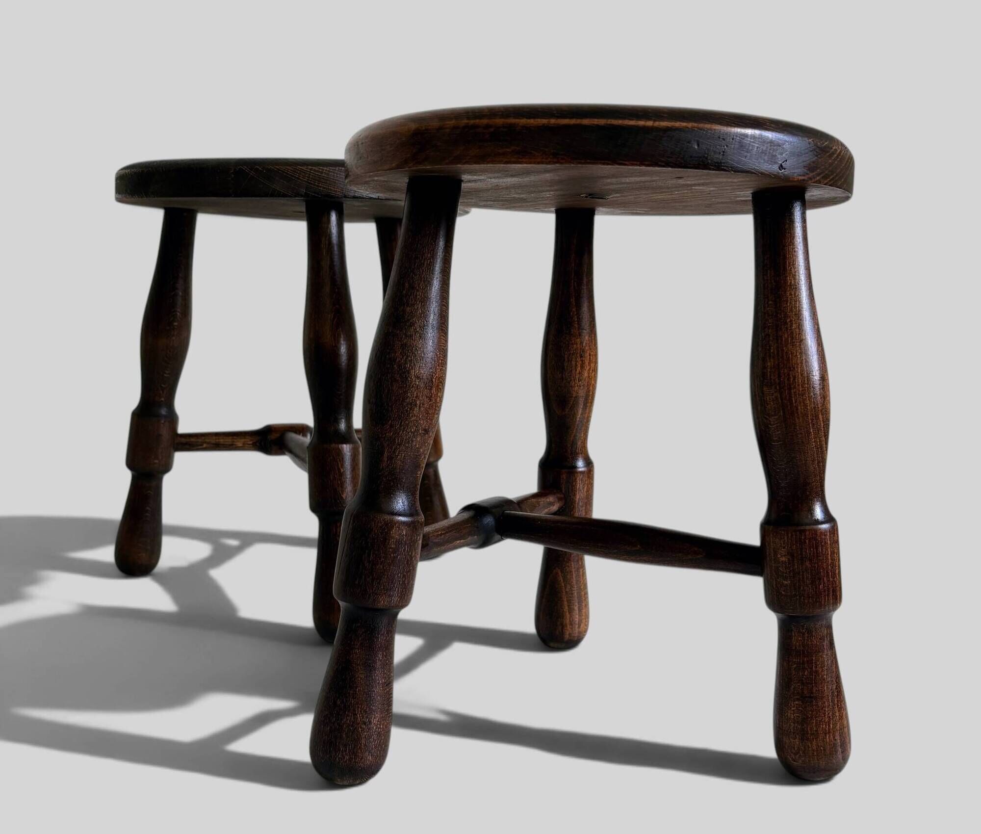 Mid-Century Chestnut Wood Stools Attributed to Charles Dudouyt, 1950s
