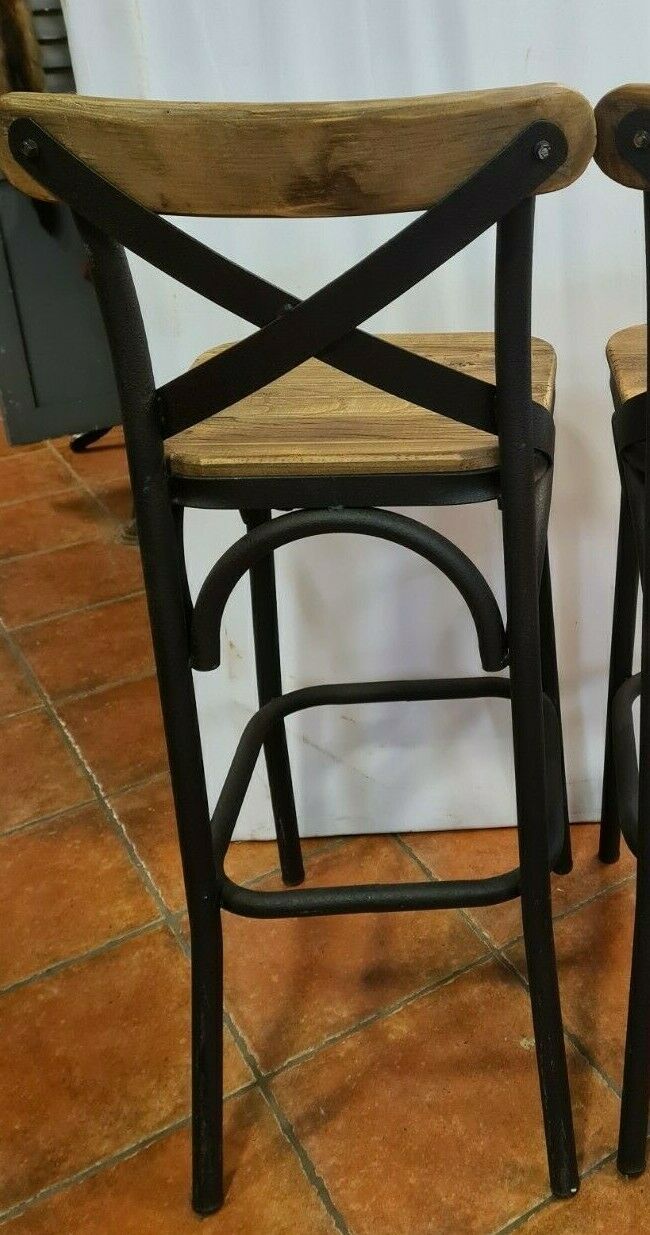 Set of 4 Industrial bar stool made of iron and wood