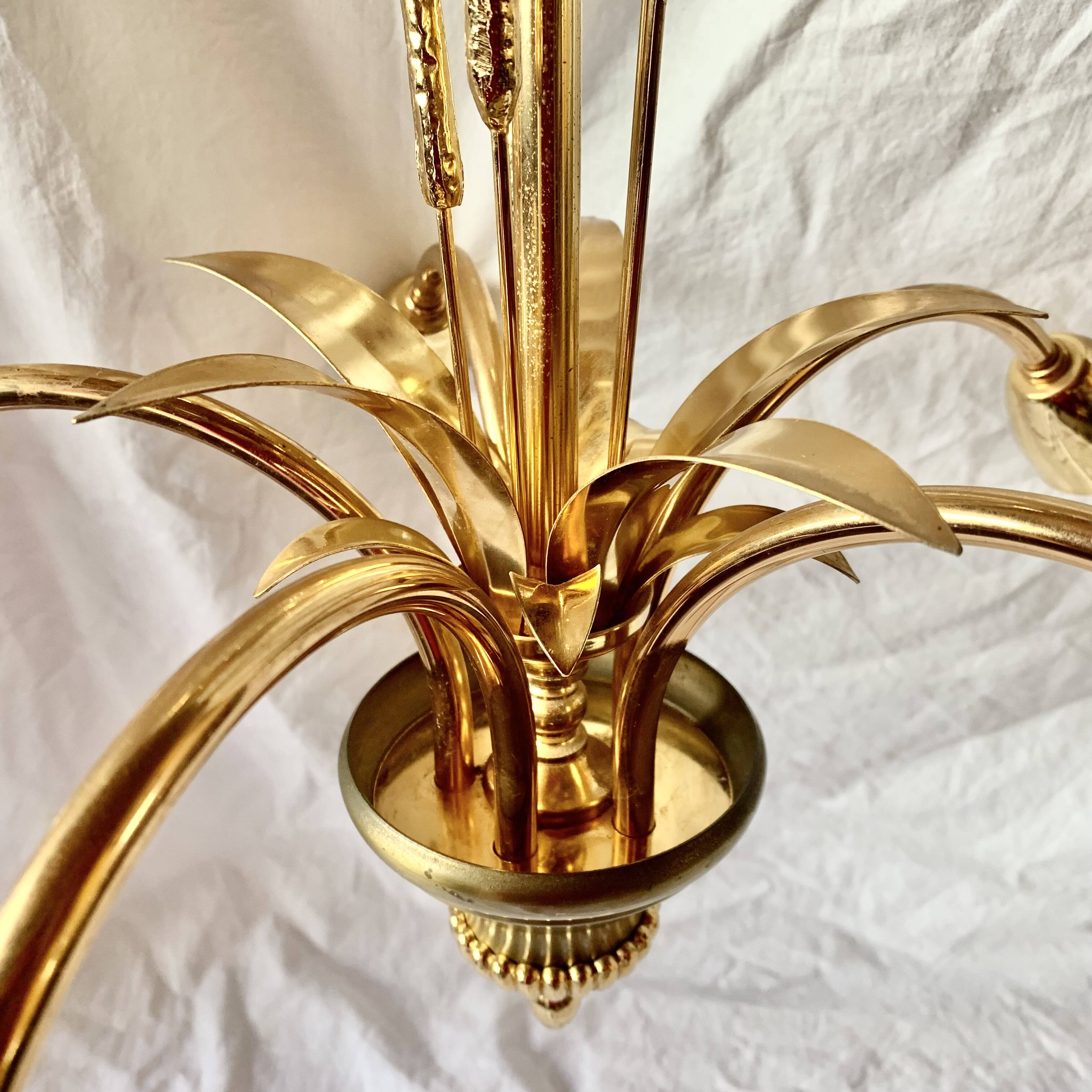 Vintage chandelier in gold metal and mother-of-pearl petals - 5 branches