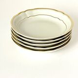 5 Bernardaud Limoges porcelain dessert bowls, Louis XV model, ivory with gold edging