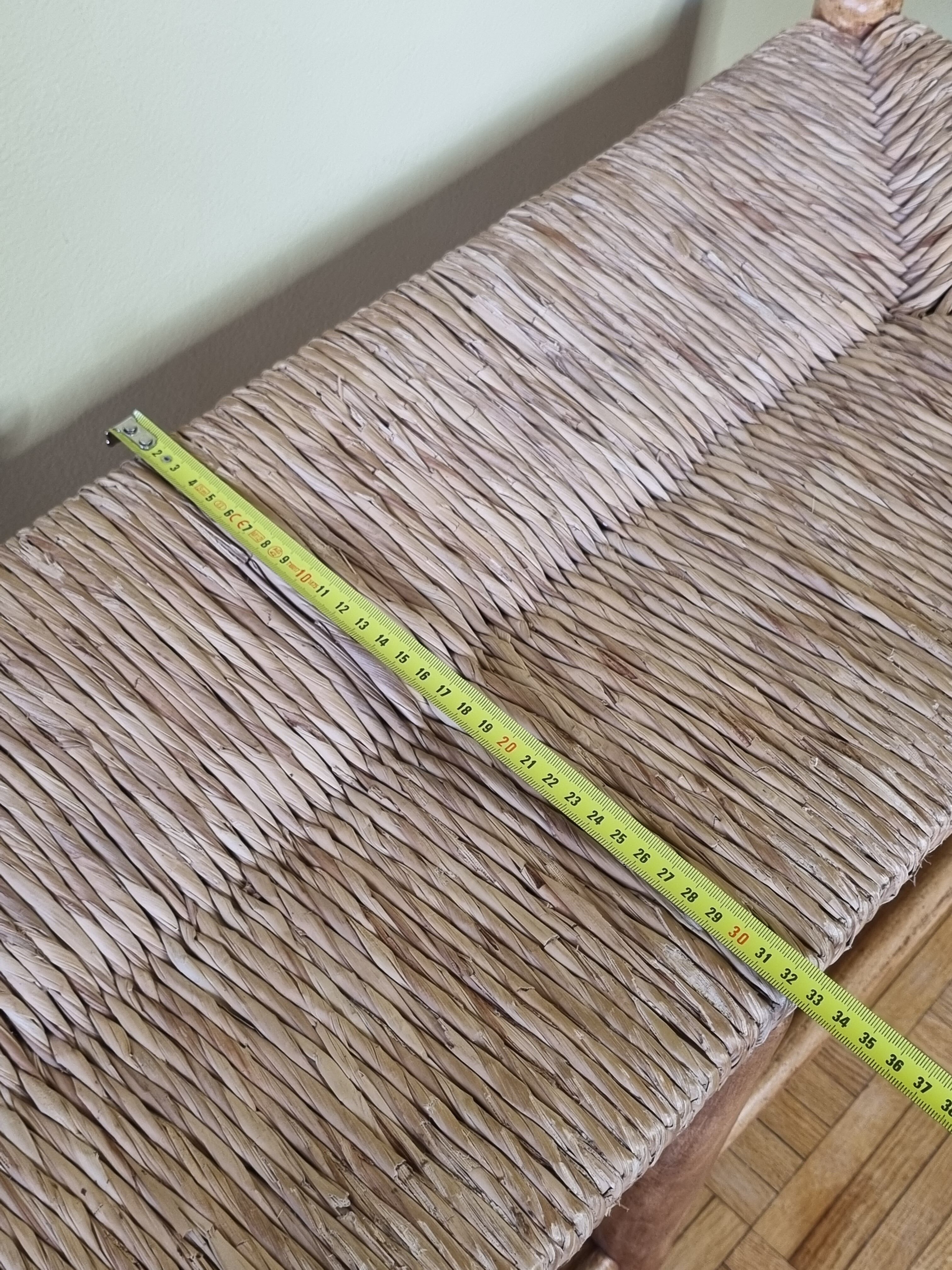 Wooden entrance bench and vintage straw 90 cm