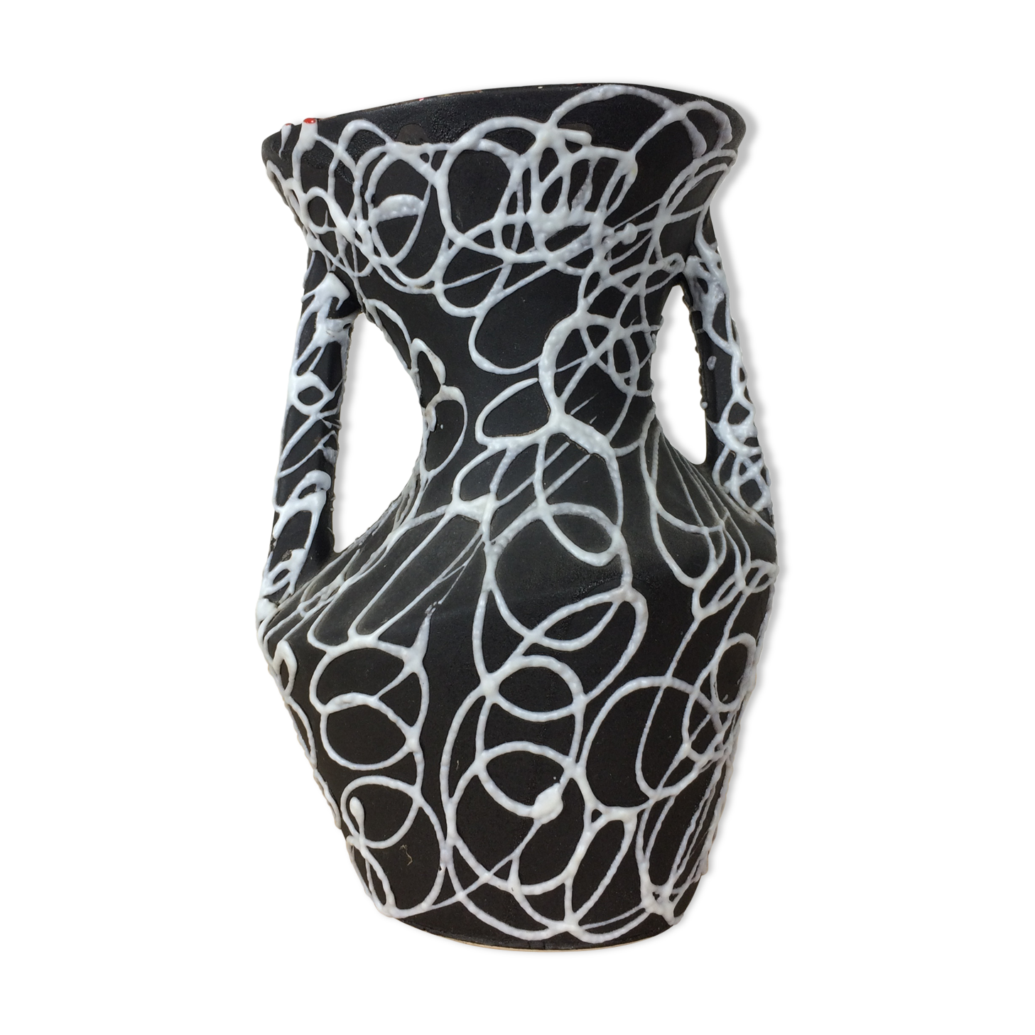 60s Vallauris ceramic vase, white spaghetti