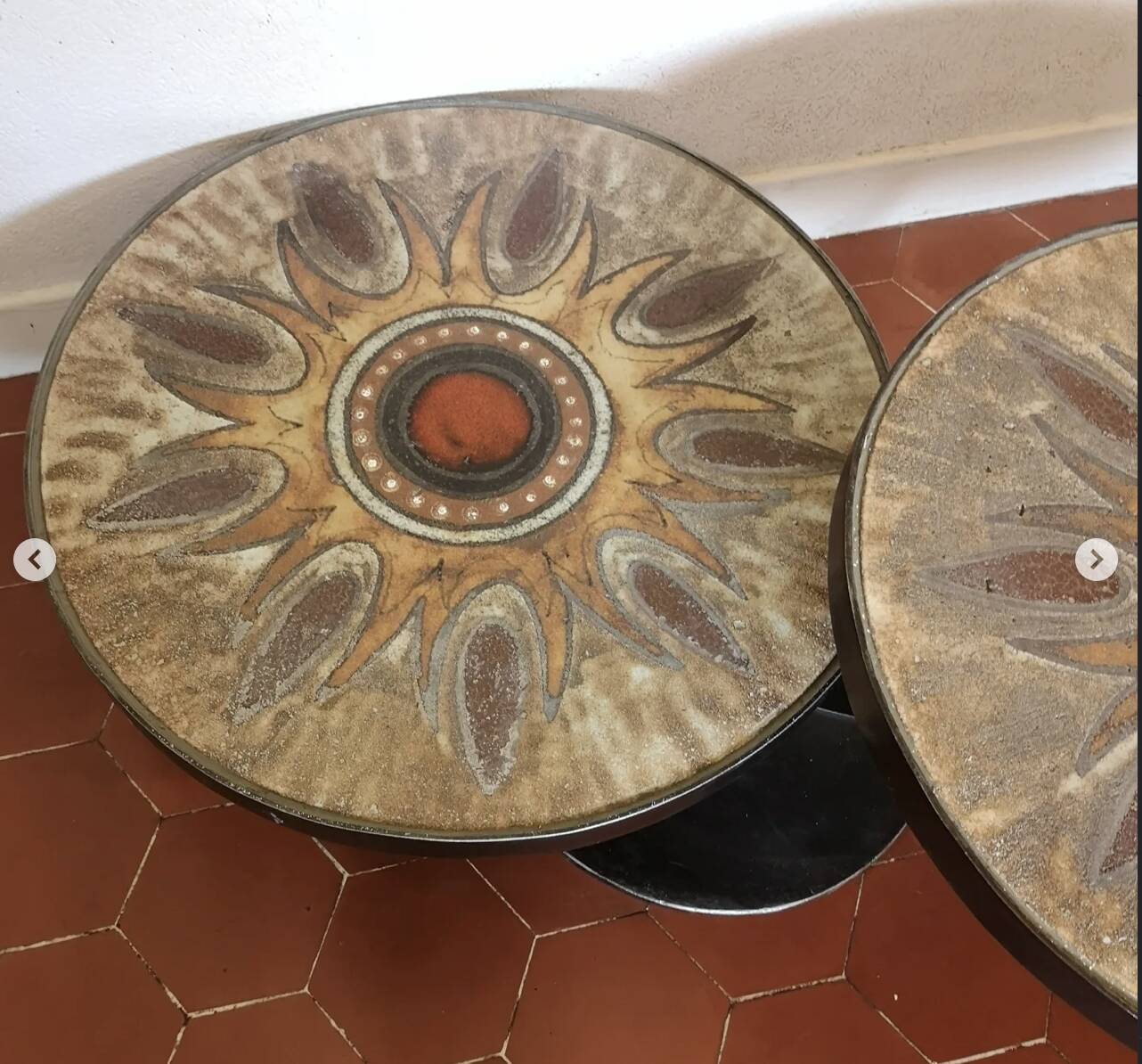 Table basse double plateau lave émaillée DS Picard / Monsan Picard vintage