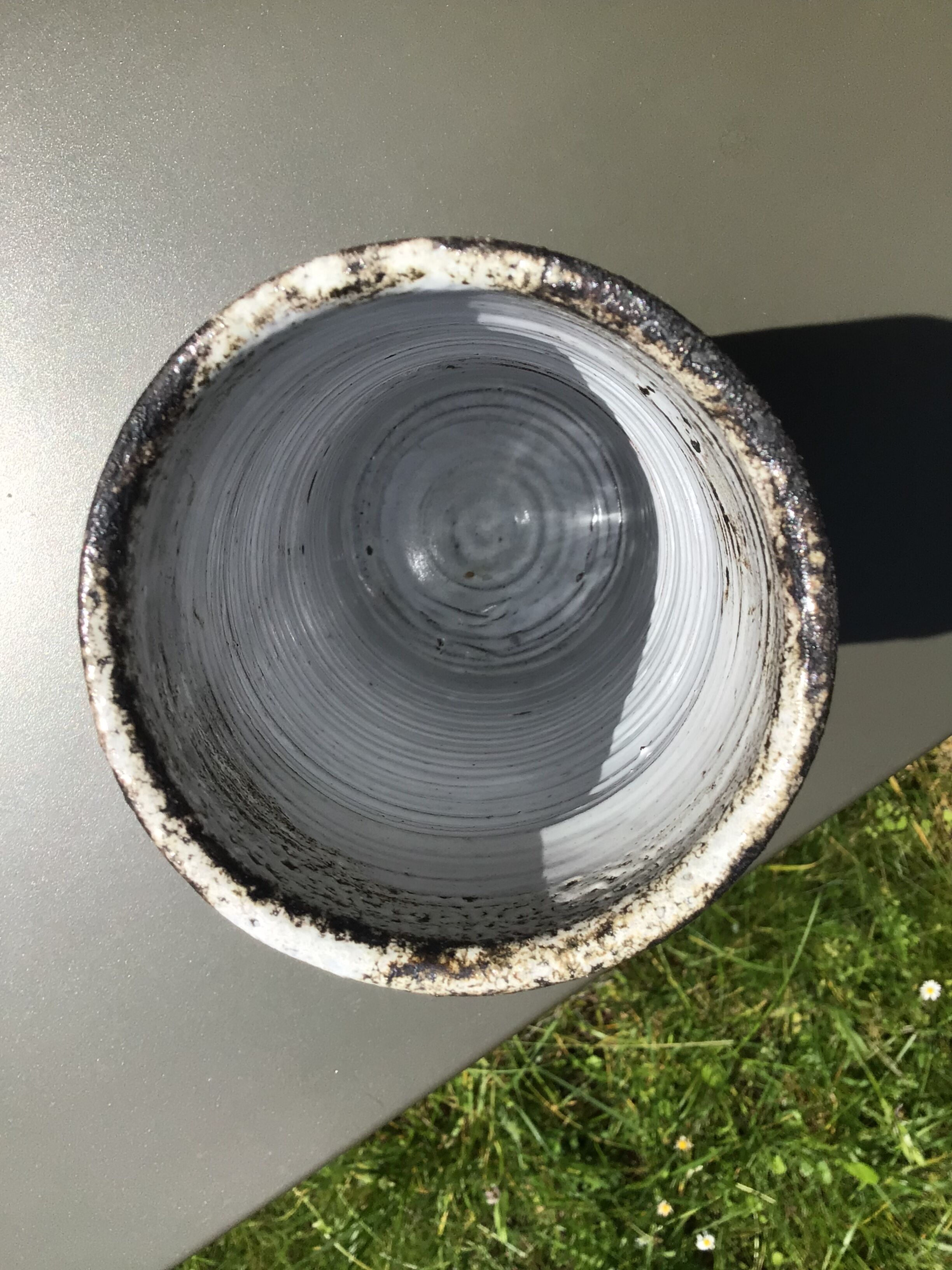 Artisan vase enamel beige brown abstract pattern