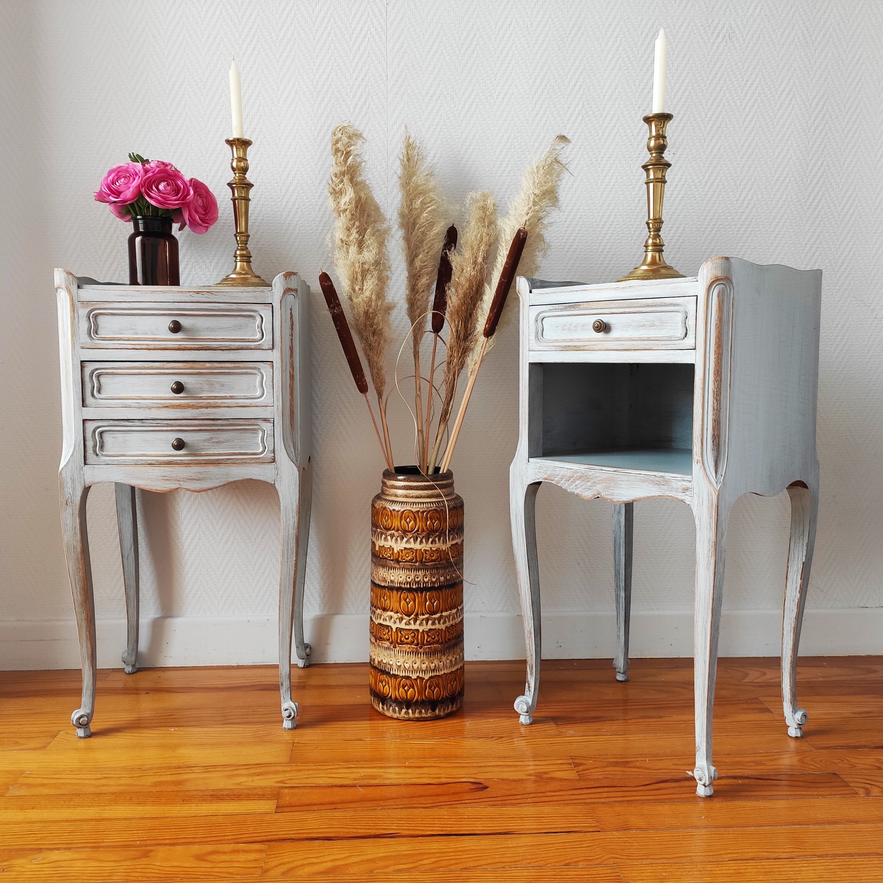 Pair of weathered bedside tables