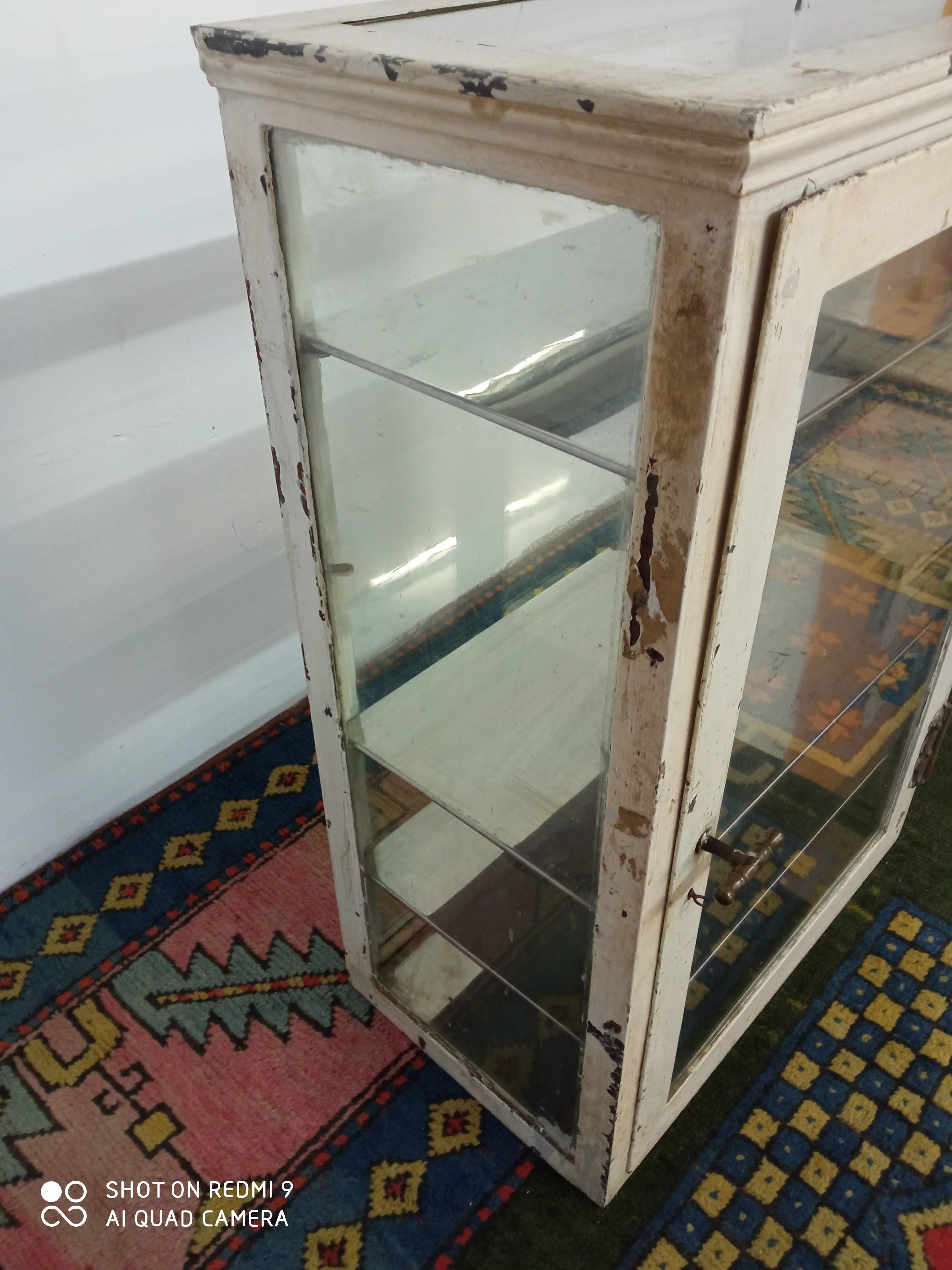 Ancient medical showcase in metal