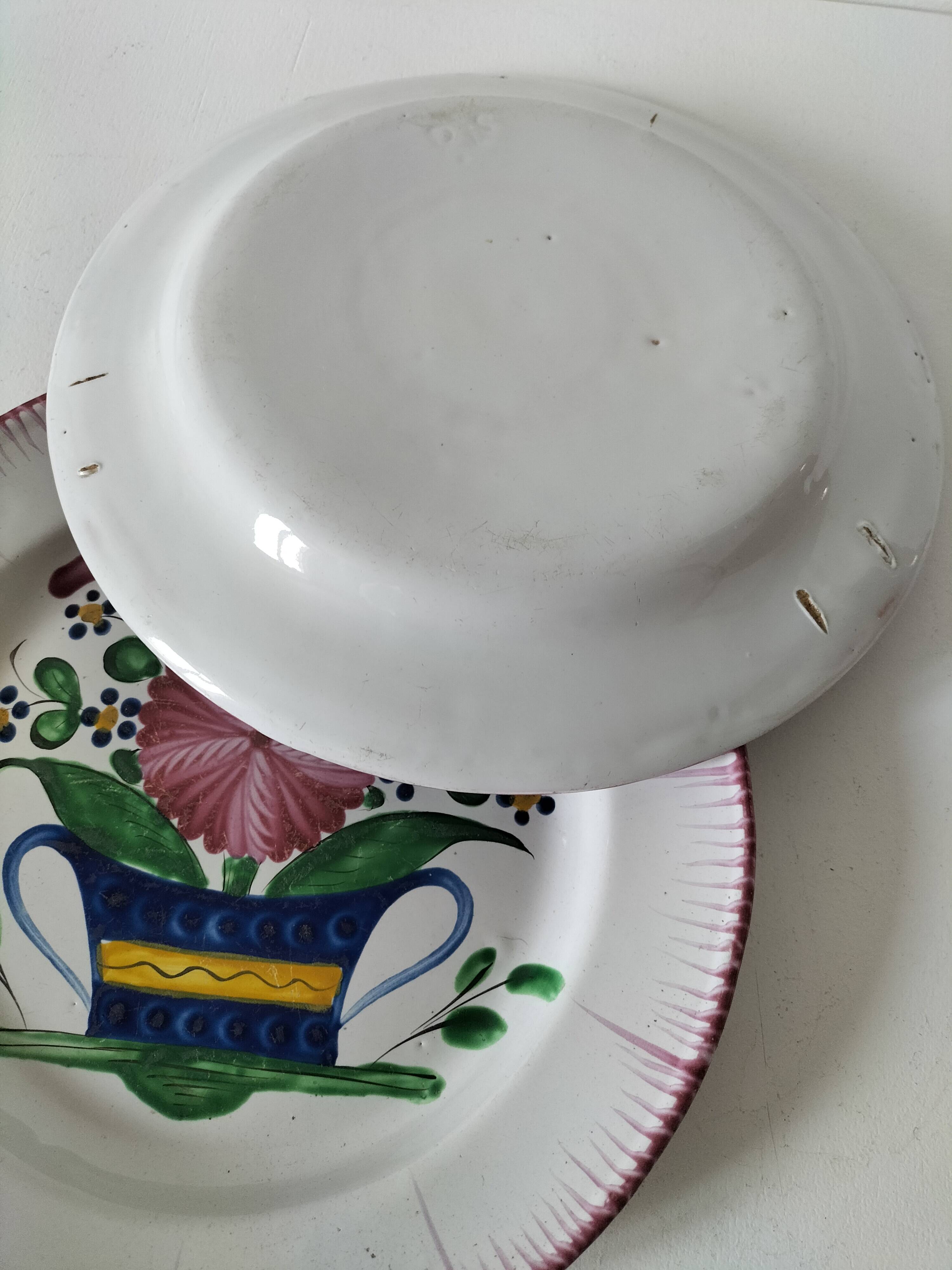 Pair of hand-painted antique plates – Rustic-chic floral decor