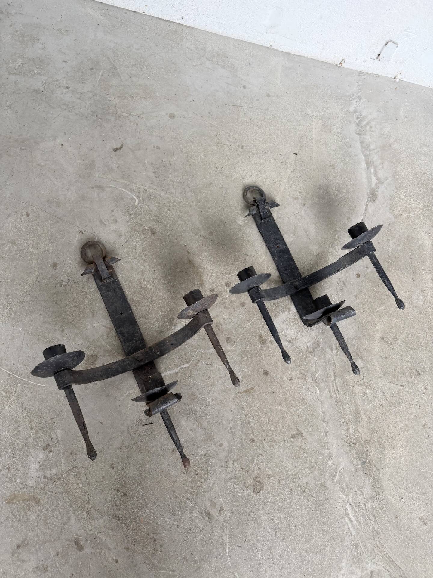 Wrought iron candle holders 1900 brutalist sconces