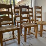 Set of 6 solid oak - straw chairs