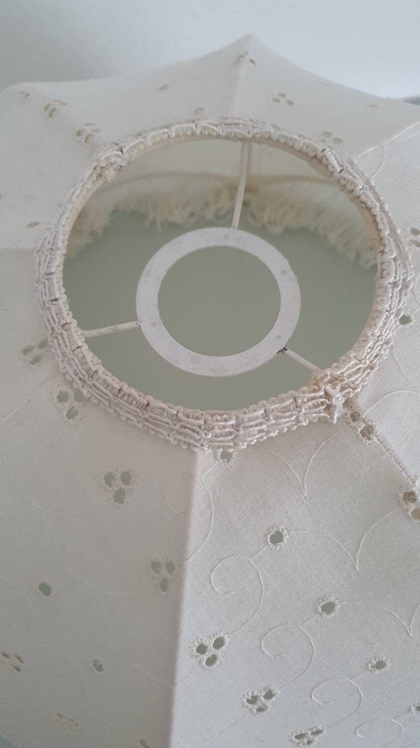 Hanging lampshade in English embroidery
