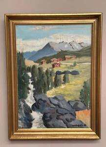 Oil on Canvas “Huts in the Mountains” by Weidofolk, Vintage & Framed
