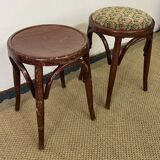 Pair of low stools in curved wood, vintage "Thonet" style