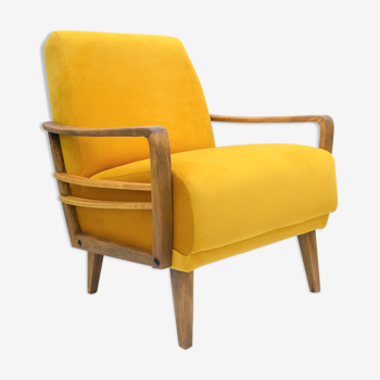 Fauteuil vintage jaune, Allemagne, années 1960, velours moutarde