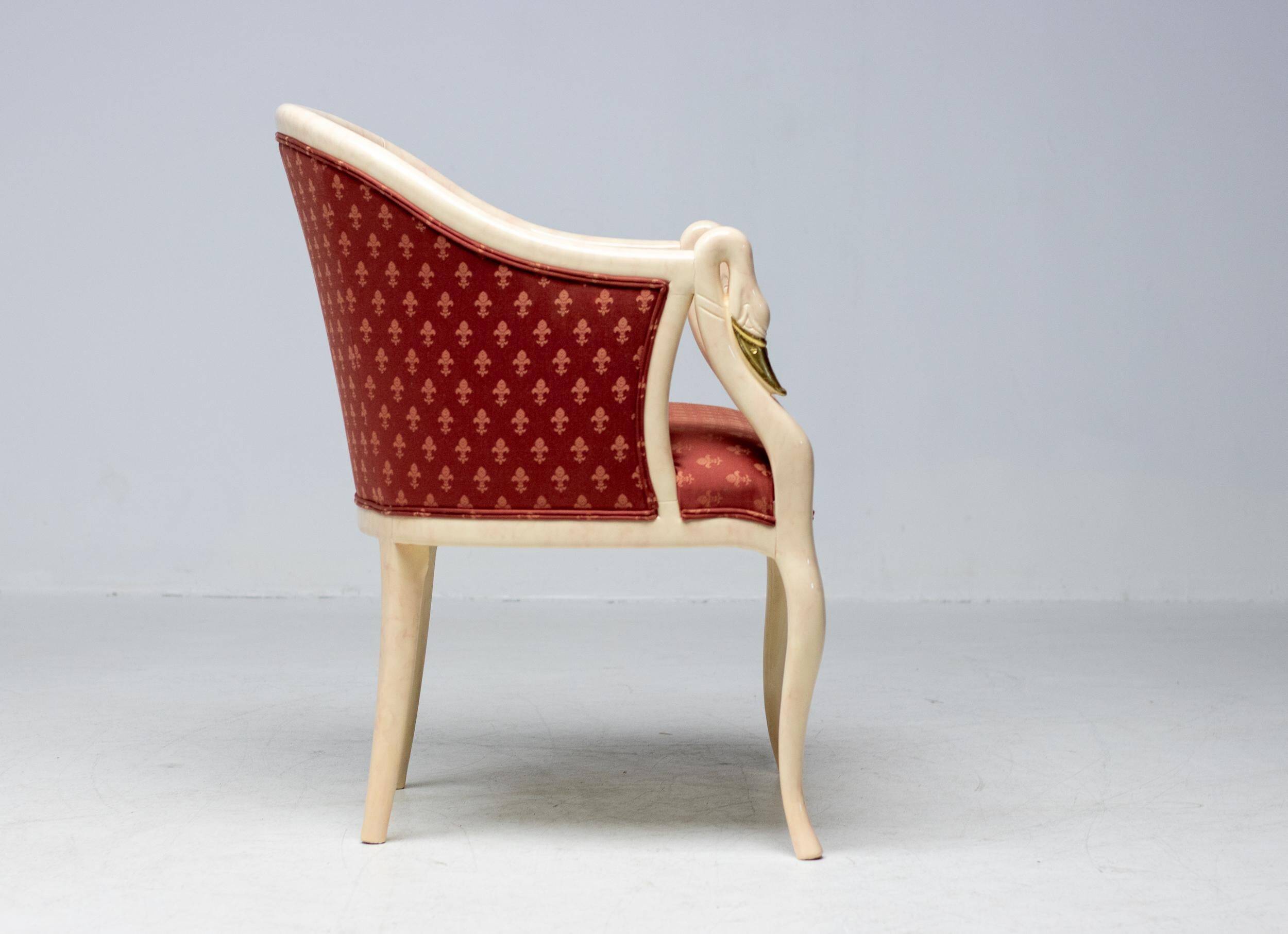 Trüggelmann - Swan neck armchair - Marble and gold base, poppy red damask