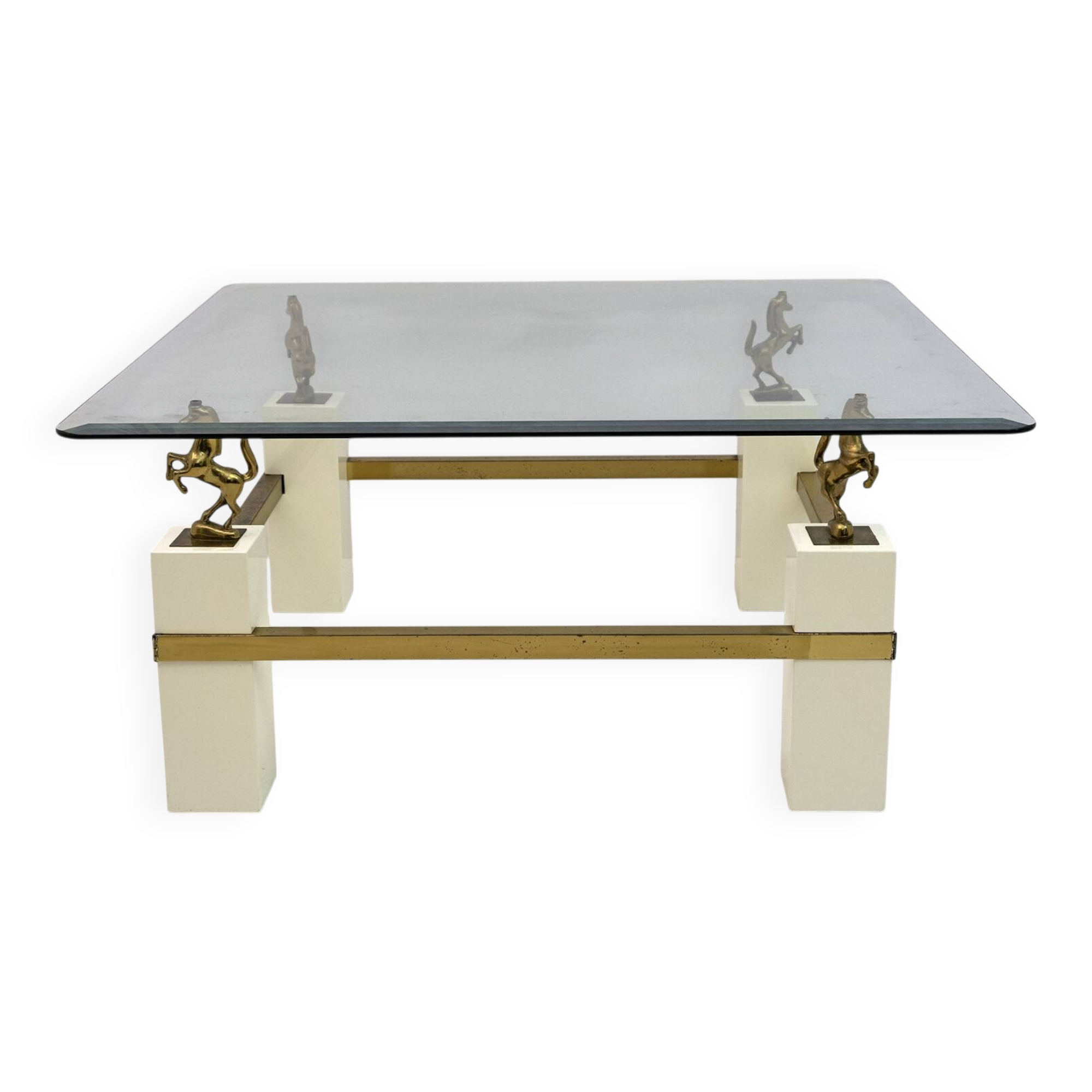 Maison Charles Mid-Century Modern Brass Horsed French Coffee Table, 1970s