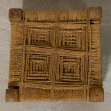 Ethnic teak and rope tabouret