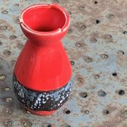 Set of two vases, soliflores in designer red and gray enameled ceramic, Vallauris style