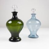 Danish Art Deco Blue and Green Glass Decanters, 1930s, Set of 2