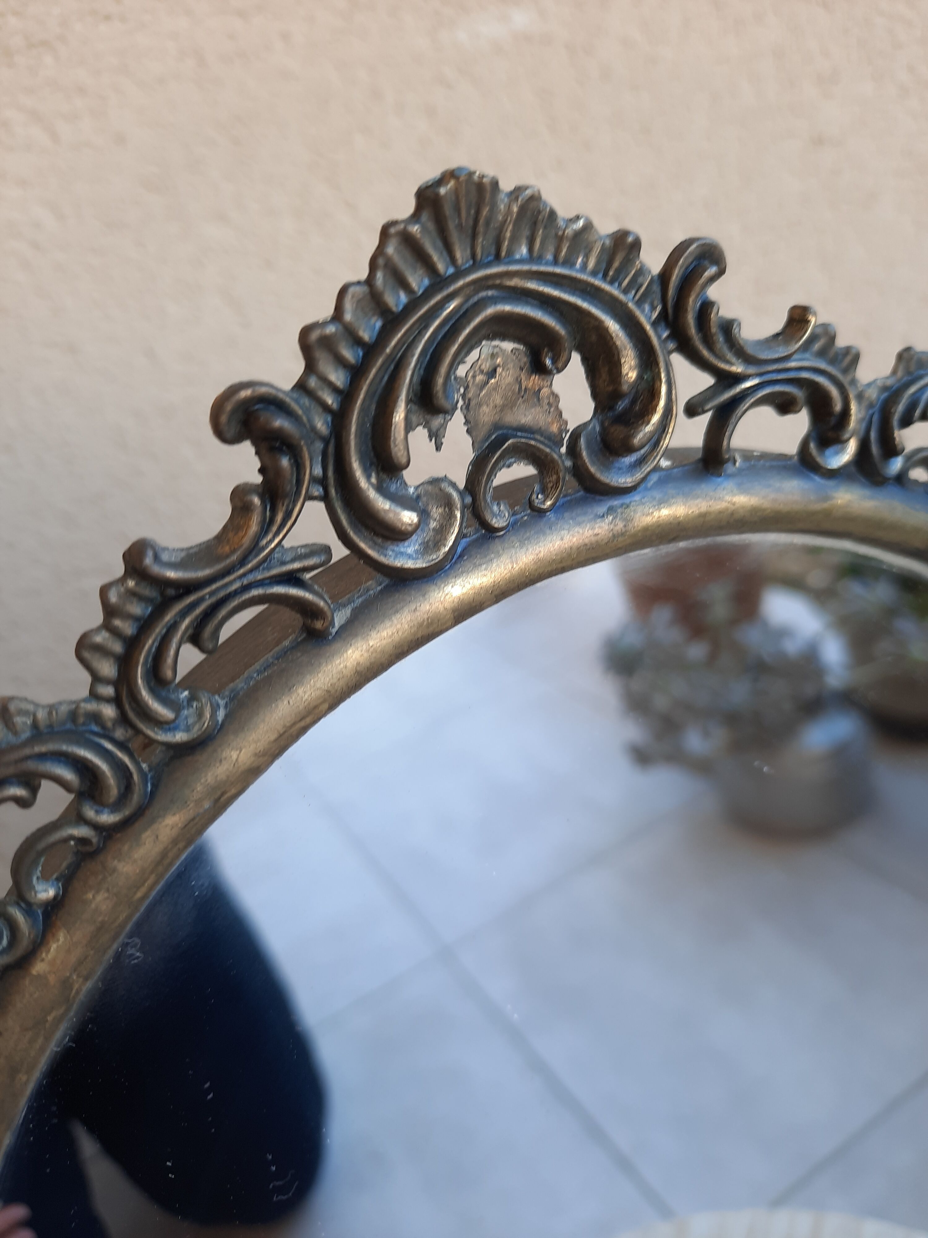 Mirror on foot, swivel, brass, mid-late nineteenth, rock style.