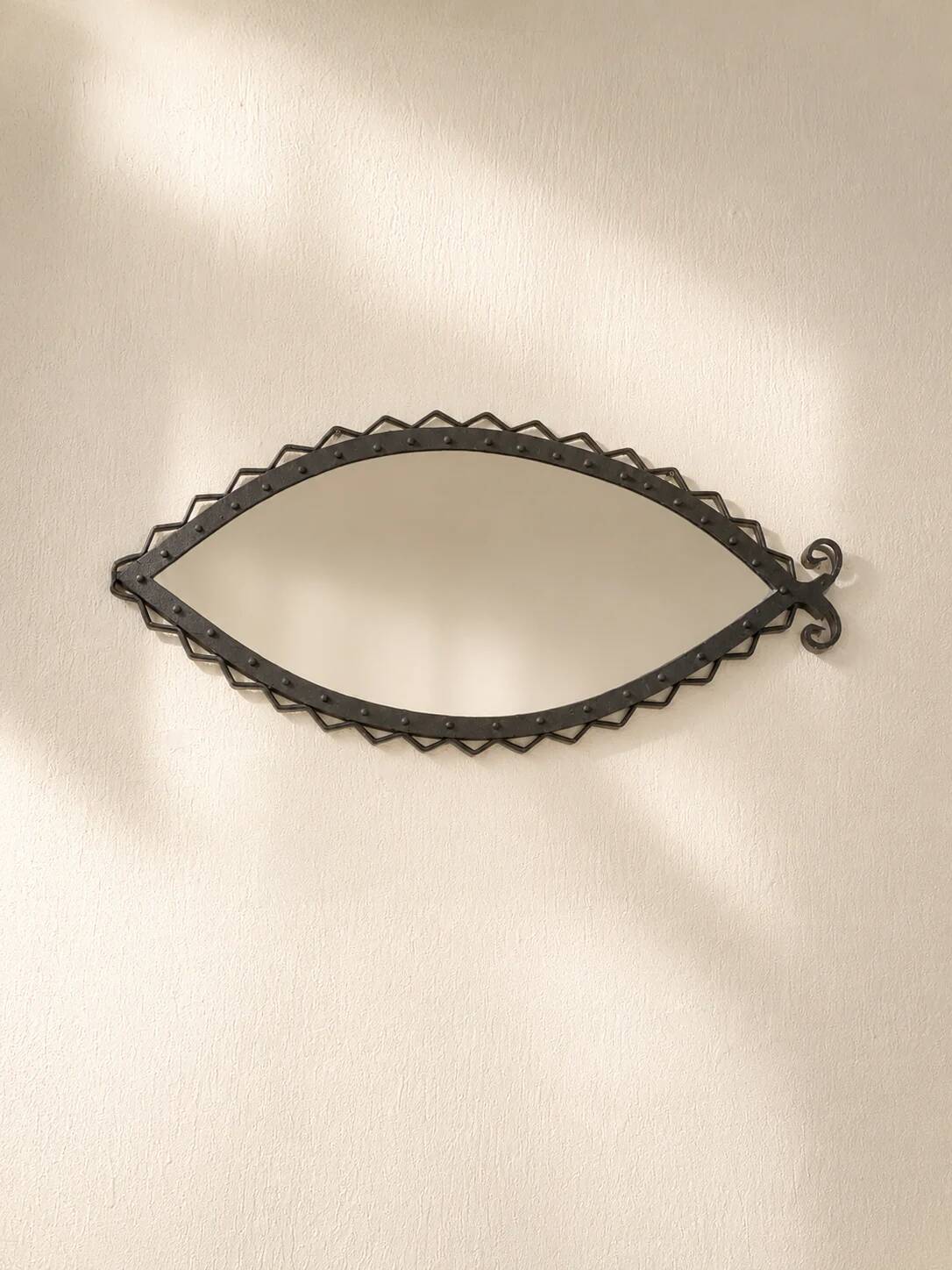 Hand-forged iron mirror with riveted frame, Italy, 1960s