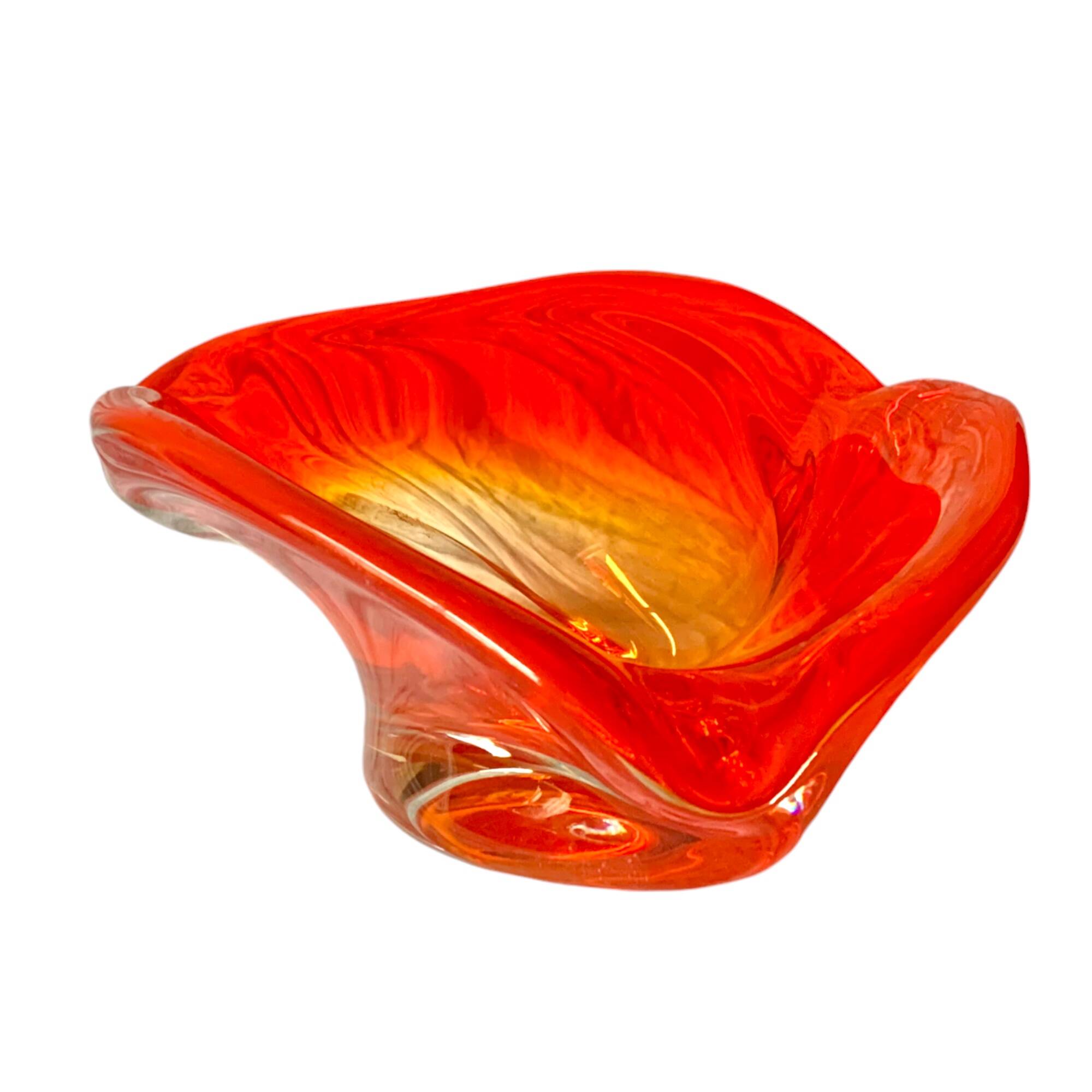 Large vintage orange blown glass ashtray