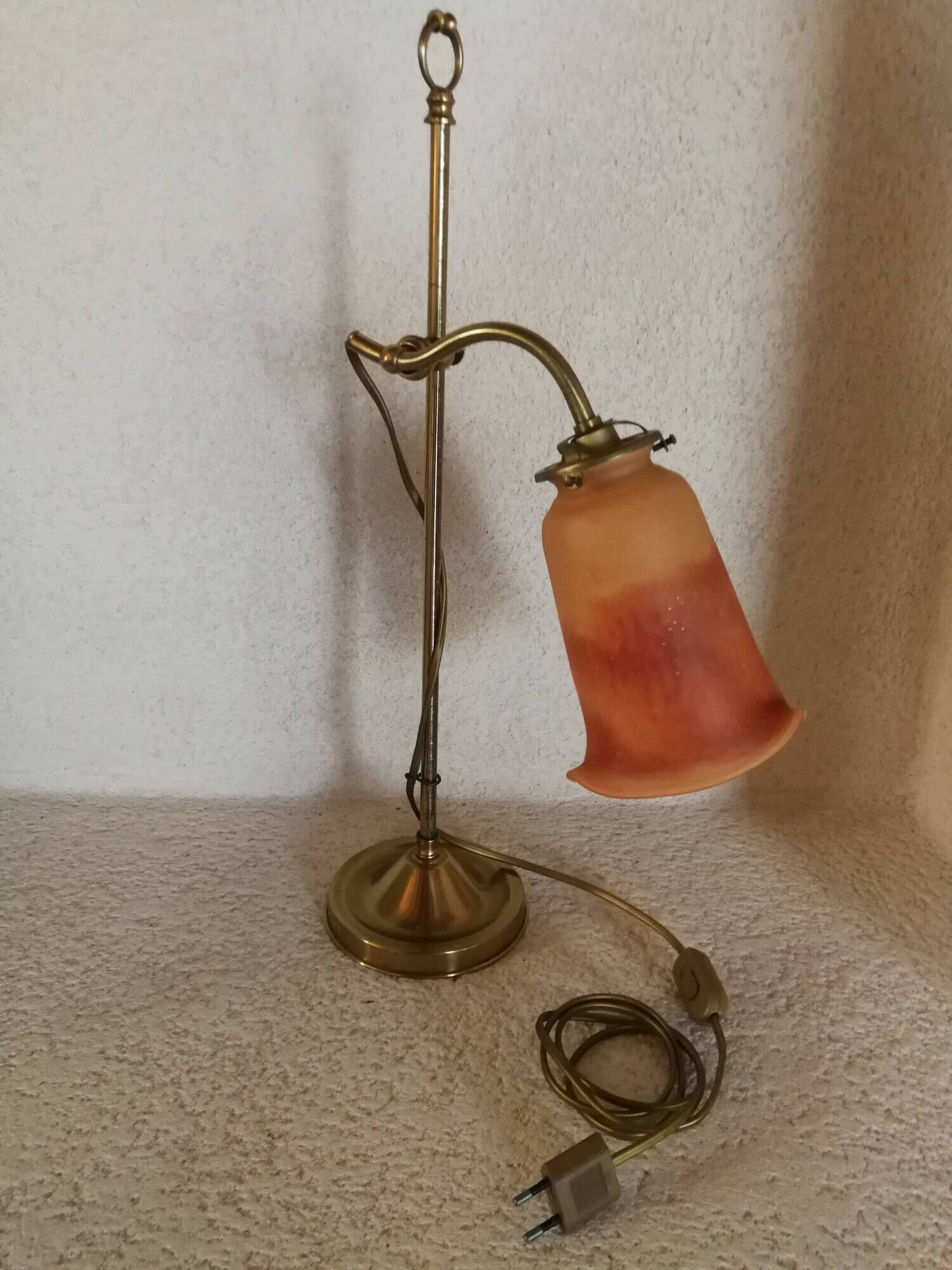 Orange glass paste tulip lamp, art nouveau swan neck, art deco