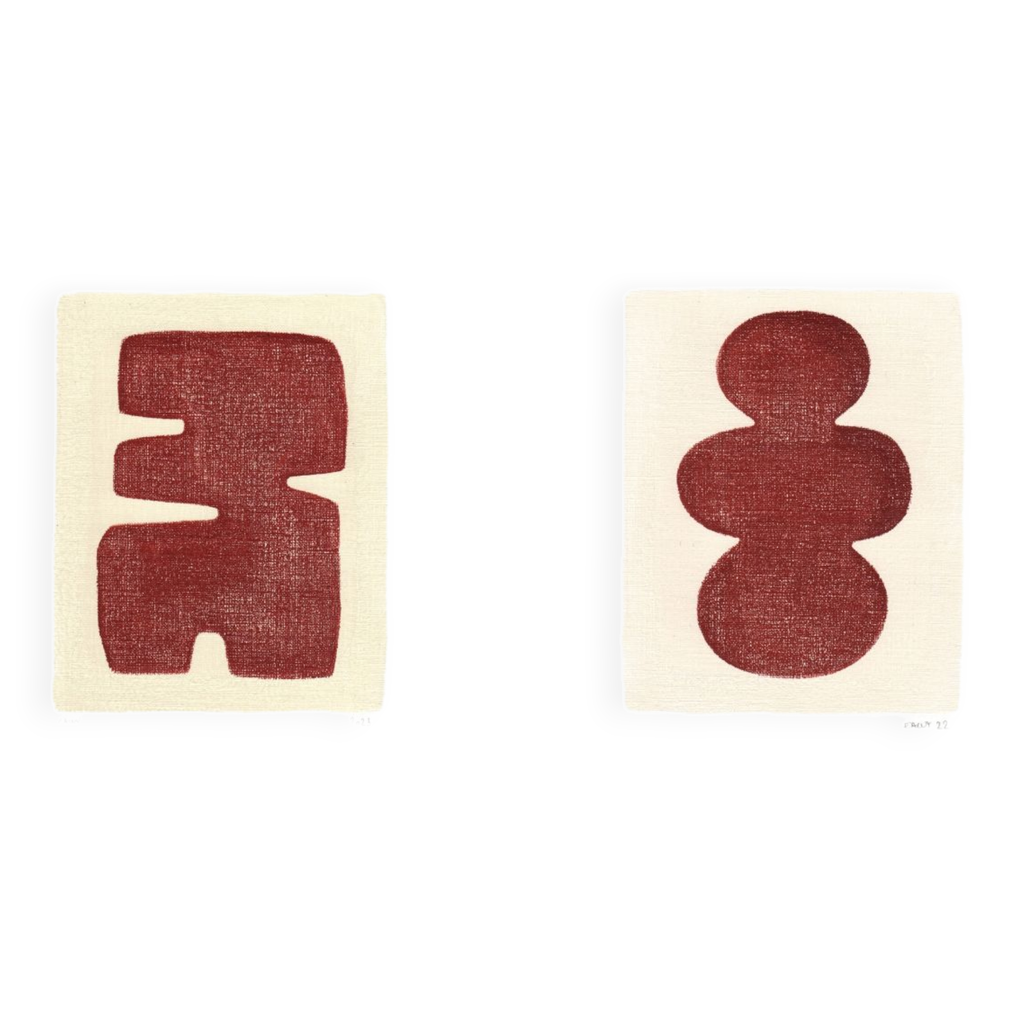 Duo de peintures sur papier - terracotta foncé - signées Eawy