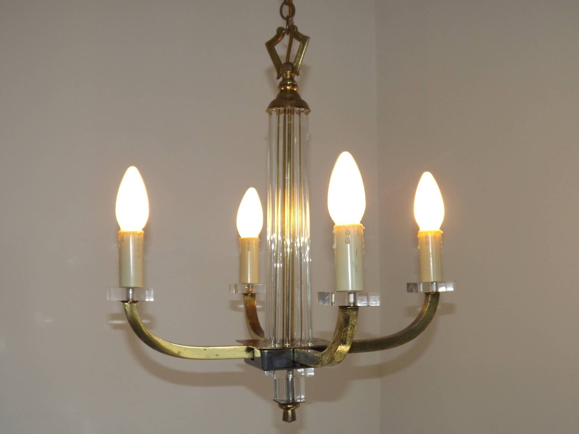 French Mid-Century / 1960s 4 Light Chandelier In The Style of Jacques Adnet