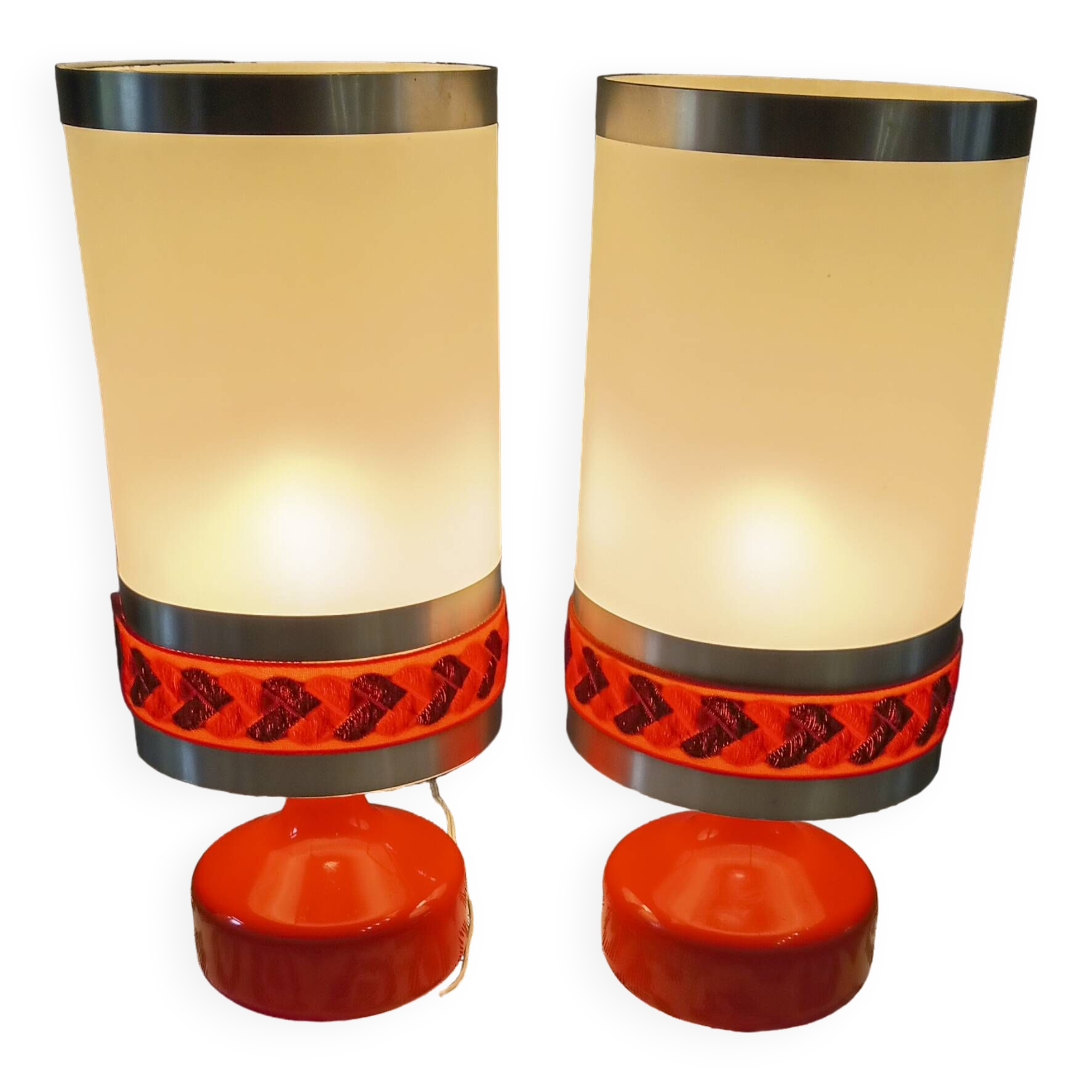Paire de lampes de table/chevet vintage années 1970 orange.