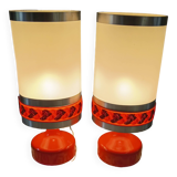 Pair of vintage 1970s orange table/bedside lamps.