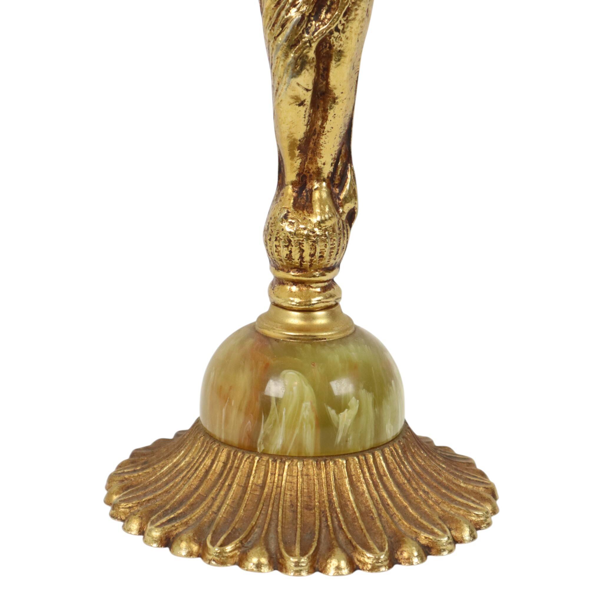 Vintage Table Lamp Female Figure Brass and Onyx Marble