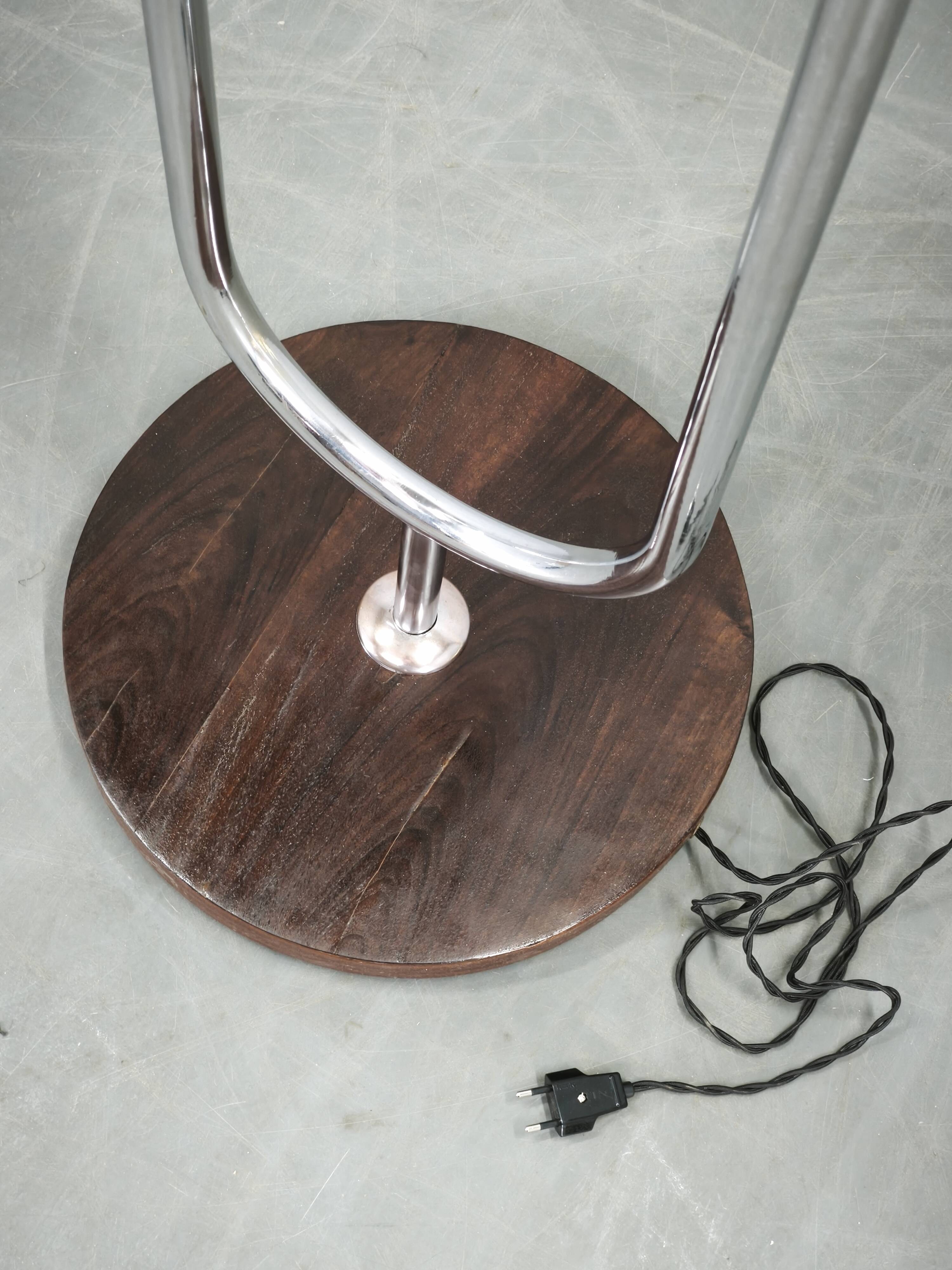 1940s Art Deco Chrome Floor Lamp with Opaline Globe and Side Table