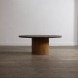 Peter Draenert studios coffee table in fossil stone and oak, Germany 1970s
