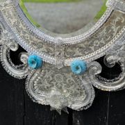 Miroir Vénitien En Verre De Murano Incolore Et Bleu