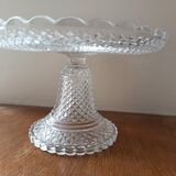 Coupe ancienne à gâteau en cristal sur piédouche moulée