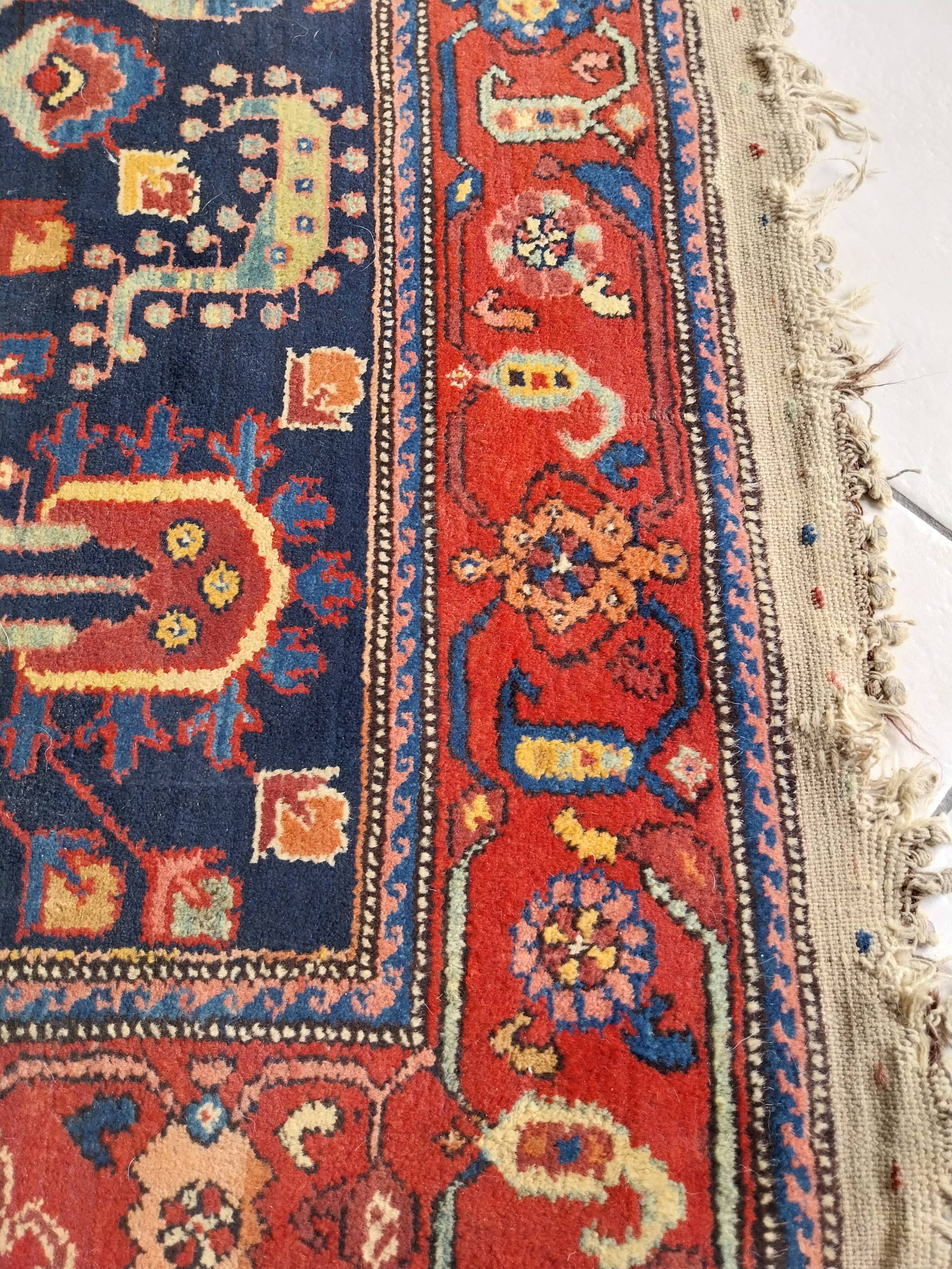 Ancien tapis persan noué main décor arbre de vie 230x140cm